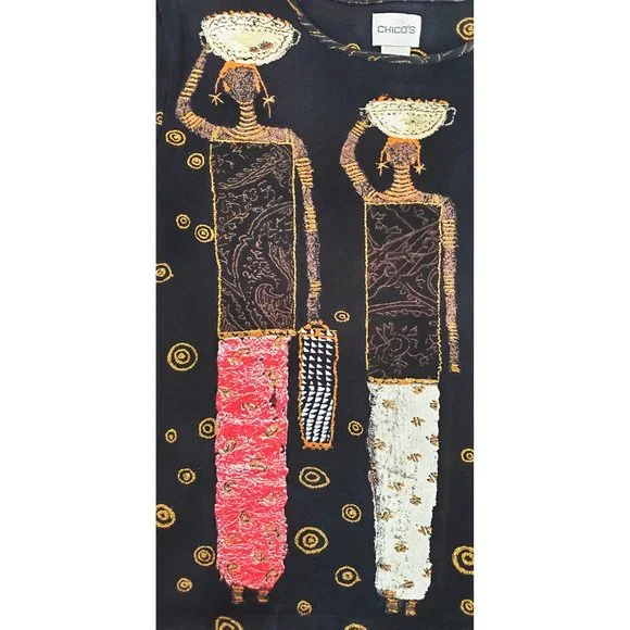 Chico's Womens African Ethnic Print Africa 3/4 Sleeve Jersey Shirt Top XS/S - Picture 5 of 8